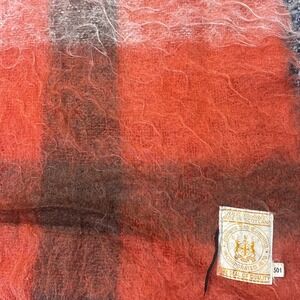 VTG SCOTLAND Wool Mohair Blanket Red Black White Plaid Hudson Bay TWIN 61 X 90"